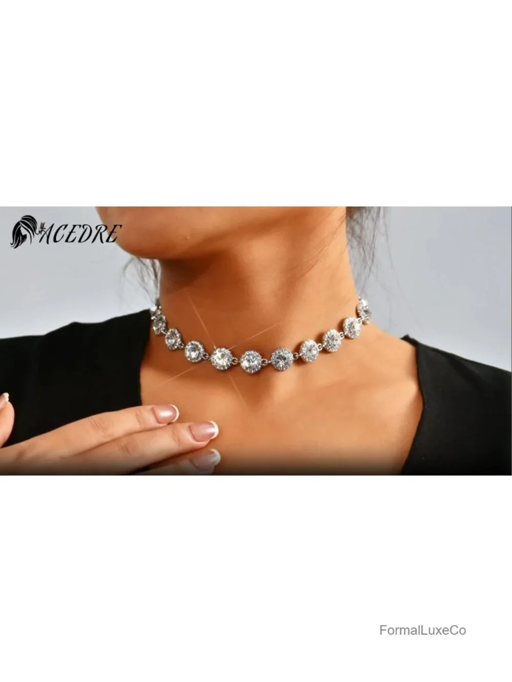 Sparkly Rhinestone Choker Necklace, Cable Chain, Lobster Clasp, Party Jewelry